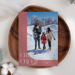 Christmas Cheer Elegant Pink Christmas Photo Holiday Card