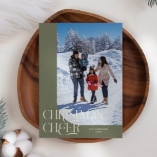 Christmas Cheer Elegant Sage Green Christmas Photo Holiday Card