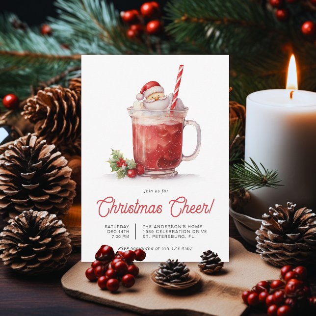 Christmas Cheer Festive Santa Holiday Party Invitation (Available in both printed and instant download digital formats.)