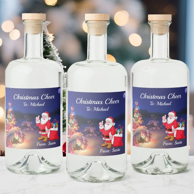 Christmas Cheer From Santa Claus Add Name A Little Liquor Bottle Label (Creator Uploaded)