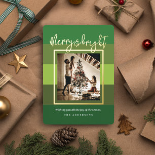 Christmas Cheer Green Stripes Holiday Foil Card