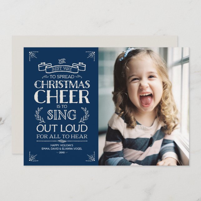 Christmas Cheer Holiday Photo in Blue (Front/Back)