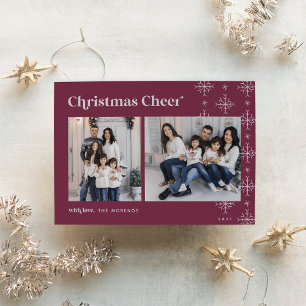 Christmas Cheer Modern Snowflakes Photo Holiday Card