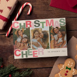 Christmas Cheer | Photo Christmas  Holiday Card<br><div class="desc">Welcome the festive holiday of Christmas with a heartfelt card! Featuring a playful font in shades of pink and green that reads “Christmas Cheer”, this card will bring joy to your friends and family. Personalise it with your name and the year, plus add 3 of your favourite photos – and...</div>