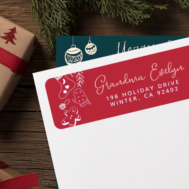 Christmas Cheer Red Holiday Baking Return Address  (Creator Uploaded)