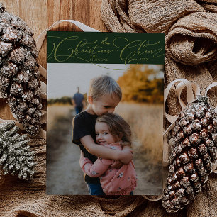 Christmas Cheer Script Green Christmas Photo Holiday Card