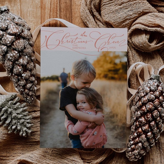 Christmas Cheer Script Peach Christmas Photo Holiday Card (Creator Uploaded)