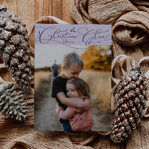 Christmas Cheer Script Purple Christmas Photo Holiday Card