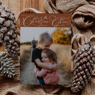 Christmas Cheer Script Terracotta Christmas Photo Holiday Card