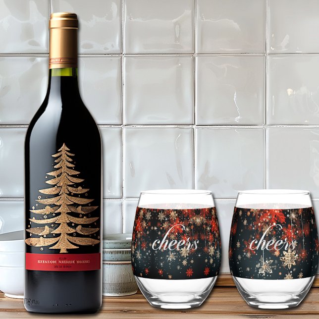 Christmas Cheer Snowflakes Sparkle Stars  Stemless Wine Glass (Creator Uploaded)
