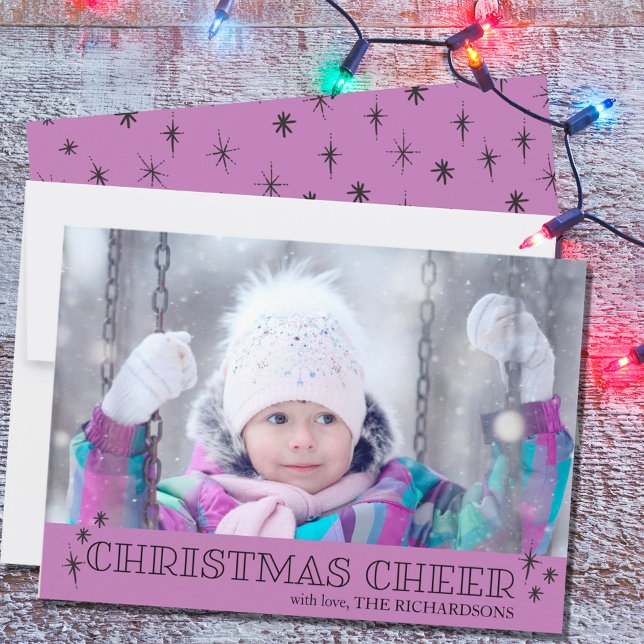 Christmas Cheer Stars Lavender Photo Holiday Card (Creator Uploaded)
