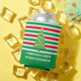 Christmas Cheer Starts With Beer Funny Holiday Can Cooler