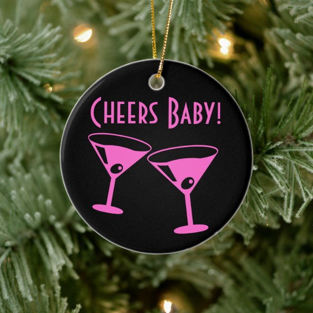Christmas Cheers baby Neon pink cocktail glasses  Ceramic Tree Decoration (Tree)