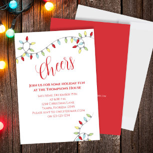 Christmas Cheers Colourful String Lights QR Code  Invitation