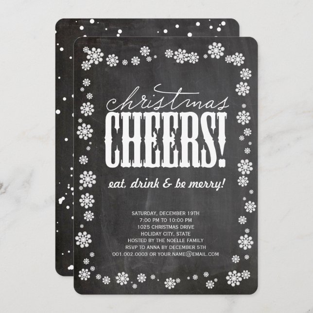 Christmas Cheers Snowflakes Holiday Party Invite (Front/Back)