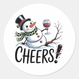 Christmas Cheers Snowman Kitchen Wine Kitchen Classic Round Sticker