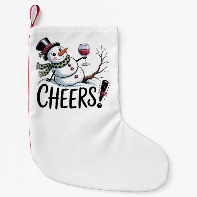 Christmas Cheers Snowman Kitchen Wine Kitchen Small Christmas Stocking (Front)
