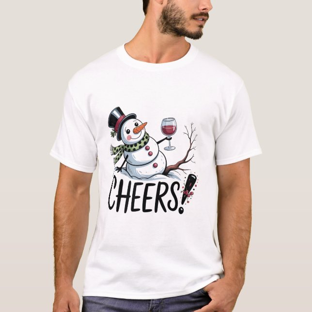 Christmas Cheers Snowman Kitchen Wine Kitchen T-Shirt (Front)