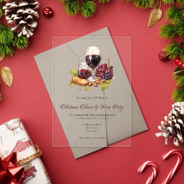 Christmas Cheese & Wine Party Watercolor  Acrylic Invitations (Insitu (Holiday))