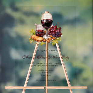 Christmas Cheese & Wine Party Watercolor  Acrylic Sign