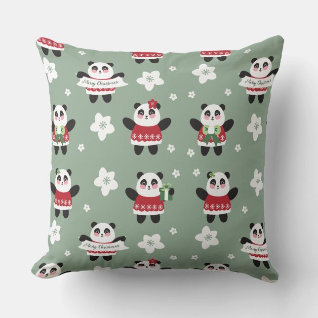 Christmas Cherry Blossom Panda Cushion (Front)