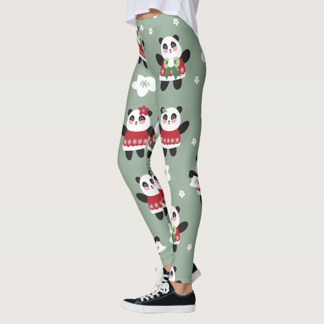 Christmas Cherry Blossom Panda Leggings (Left)