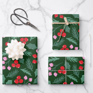 Christmas cherry seamless pattern wrapping paper sheet