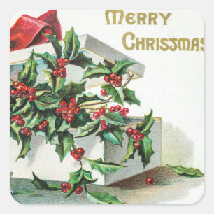 Christmas cherry vintage art with wishes square sticker