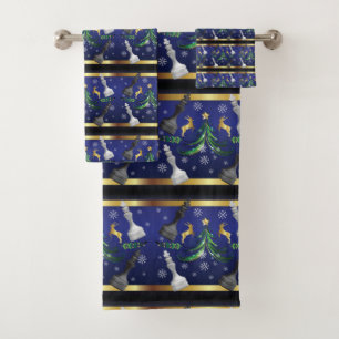 Christmas Chess Pieces - Snowflakes Xmas Tree Bath Towel Set