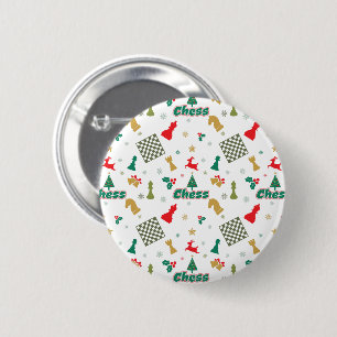 Christmas Chess - Pieces, Tree, Holly, Reindeer 6 Cm Round Badge
