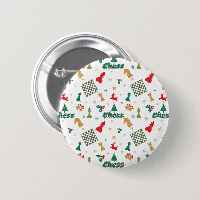 Christmas Chess - Pieces, Tree, Holly, Reindeer 6 Cm Round Badge (Front & Back)