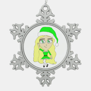 Christmas chibi snowflake pewter christmas ornament