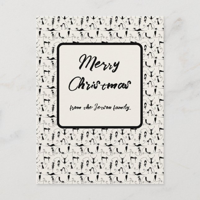 Christmas Chic Black Cream Cat Family Holiday Card (Front)