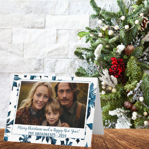 Christmas Chic Blue Snowflake Holiday Photo Folded Card