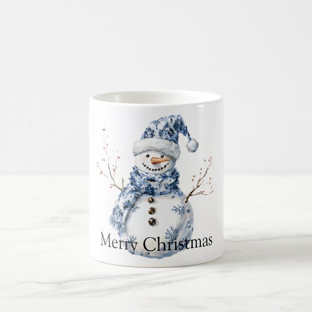 Christmas Chic Blue White Snowman Coffee Mug (Center)