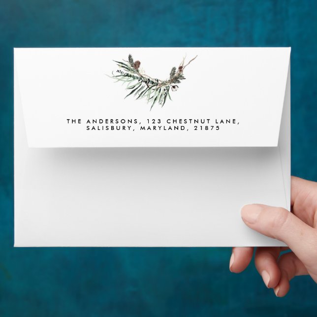 Christmas chic elegant watercolor botanical rustic envelope (Hand)