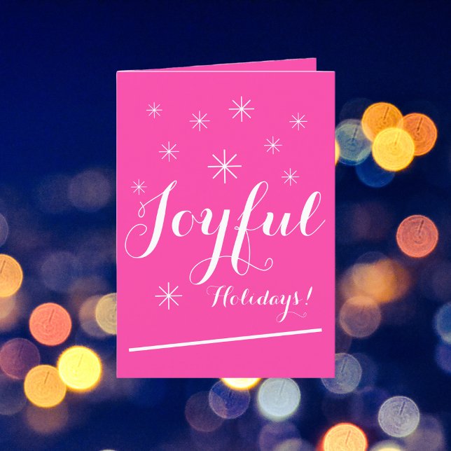 Christmas Chic Script Girly Hot Pink Holiday Card  (Wishing you a Joyful holiday season.)