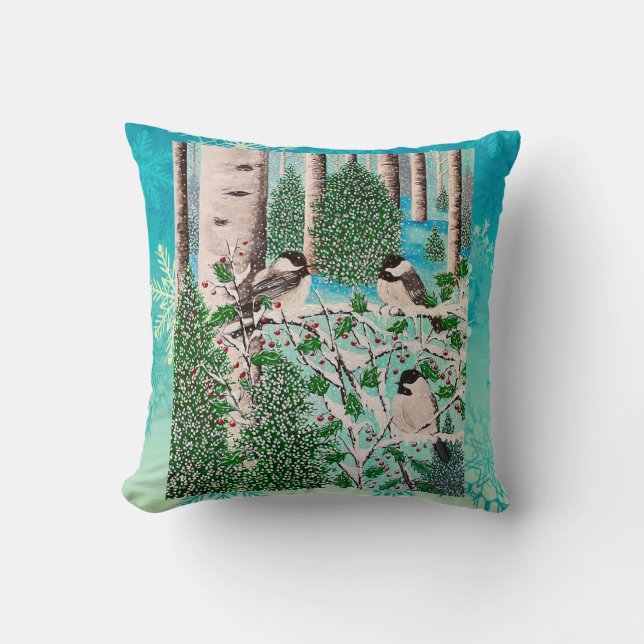 Christmas Chickadee Chatter Pillow (Front)
