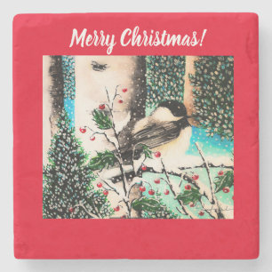 Christmas Chickadee Chatter Red Coaster