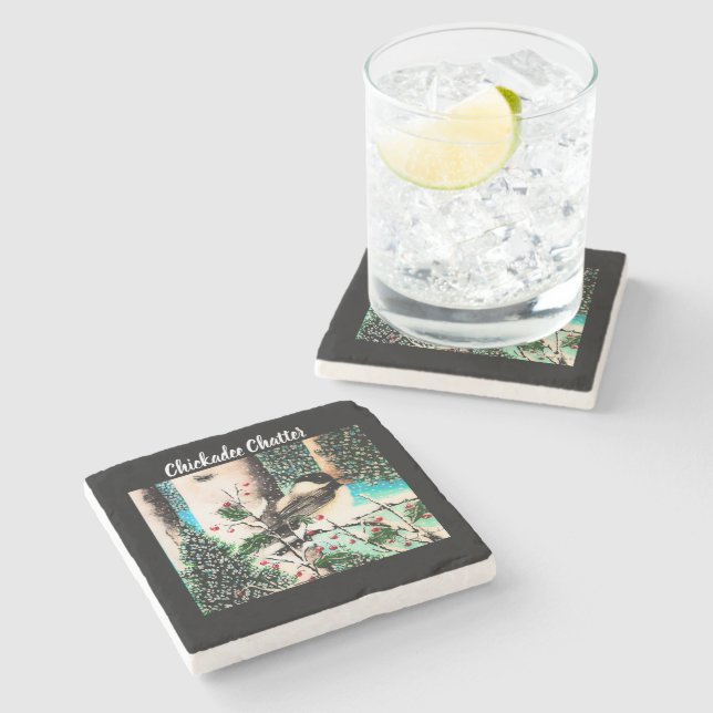 Christmas Chickadee Chatter Stone Coaster (Side)