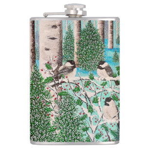 Christmas Chickadee Chatter Water Bottle Hip Flask