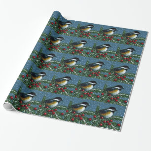 Christmas: Chickadee, Pine Branch, Snow: Art Wrapping Paper