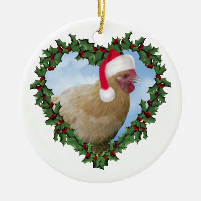 Christmas Chicken * Buff Orpington Ceramic Tree Decoration (Front)