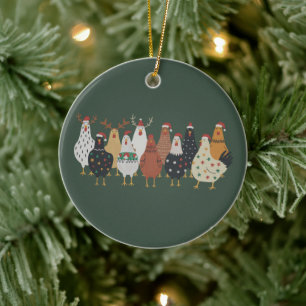 Christmas Chicken Farm Lights Animal Lovers Gift Ceramic Tree Decoration