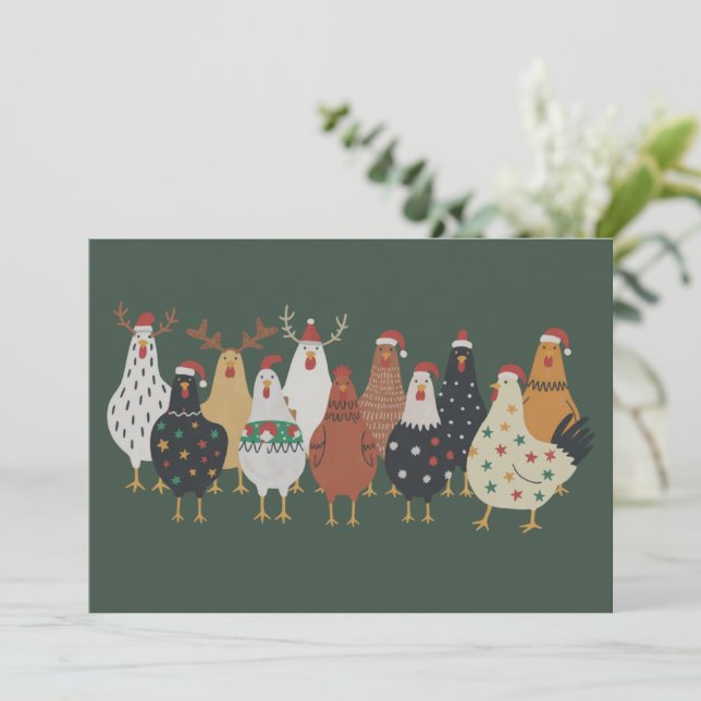 Christmas Chicken Farm Lights Animal Lovers Gift  Holiday Card (Standing Front)