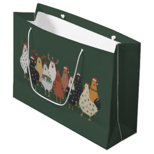 Christmas Chicken Farm Lights Animal Lovers Gift Large Gift Bag