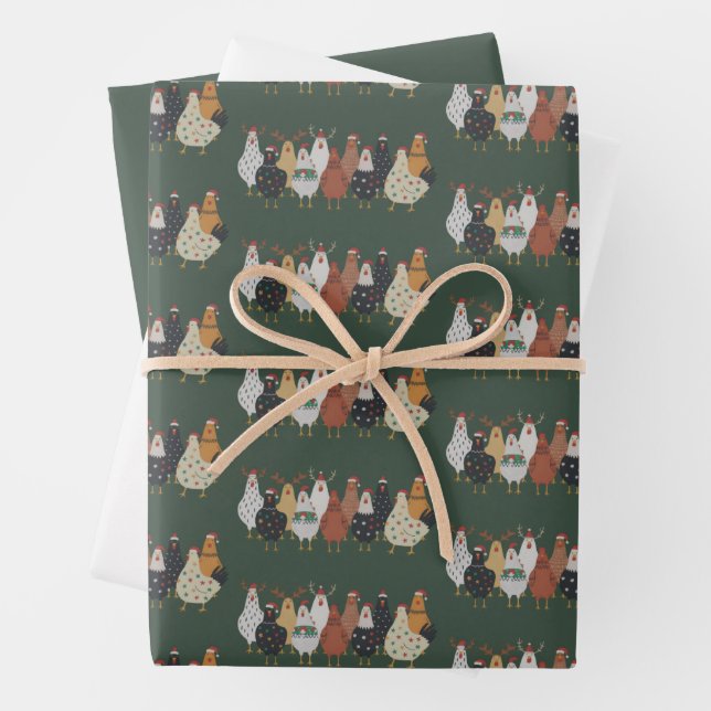 Christmas Chicken Farm Lights Animal Lovers Gift  Wrapping Paper Sheet (In situ)