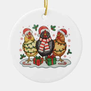 Christmas Chicken Farm Xmas Lights Family Holiday Ceramic Tree Decoration