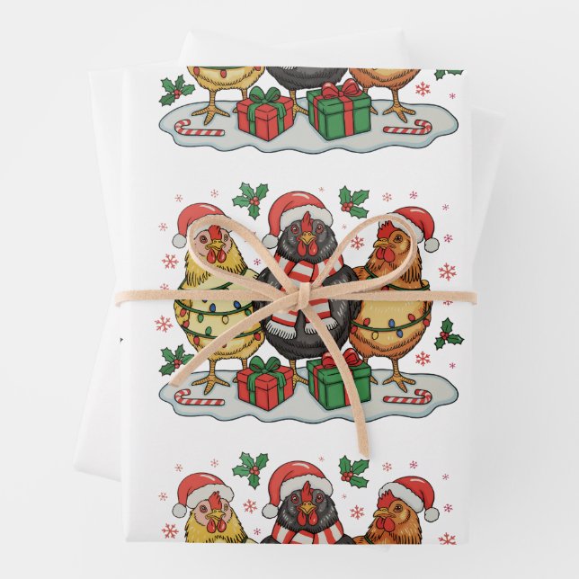 Christmas Chicken Farm Xmas Lights Family Holiday Wrapping Paper Sheet (In situ)