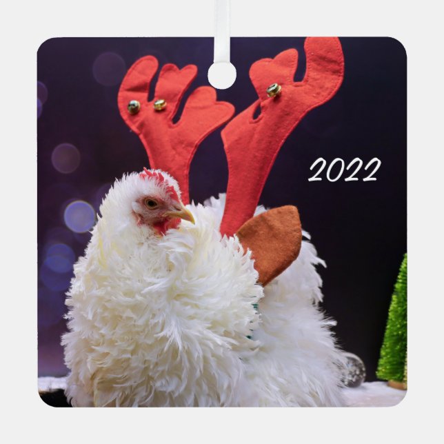 Christmas Chicken - Frizzled Cochin Bantam Pet Metal Tree Decoration (Front)